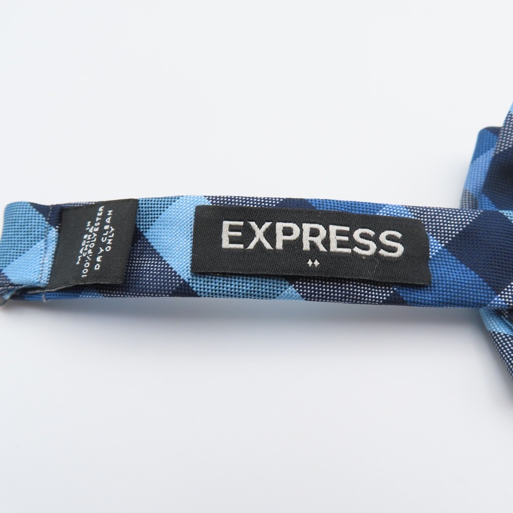 Express Bow Tie Polyester Blue Check 2.5" Wide Pre Tied - Picture 3 of 5